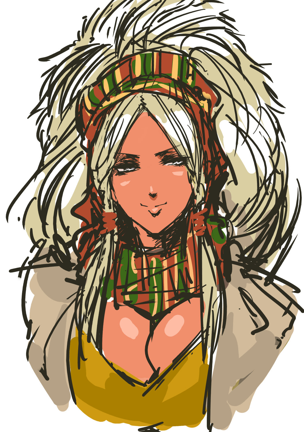 1girl, bangs, big_hair, blue_eyes, braid, breasts, bust, cleavage