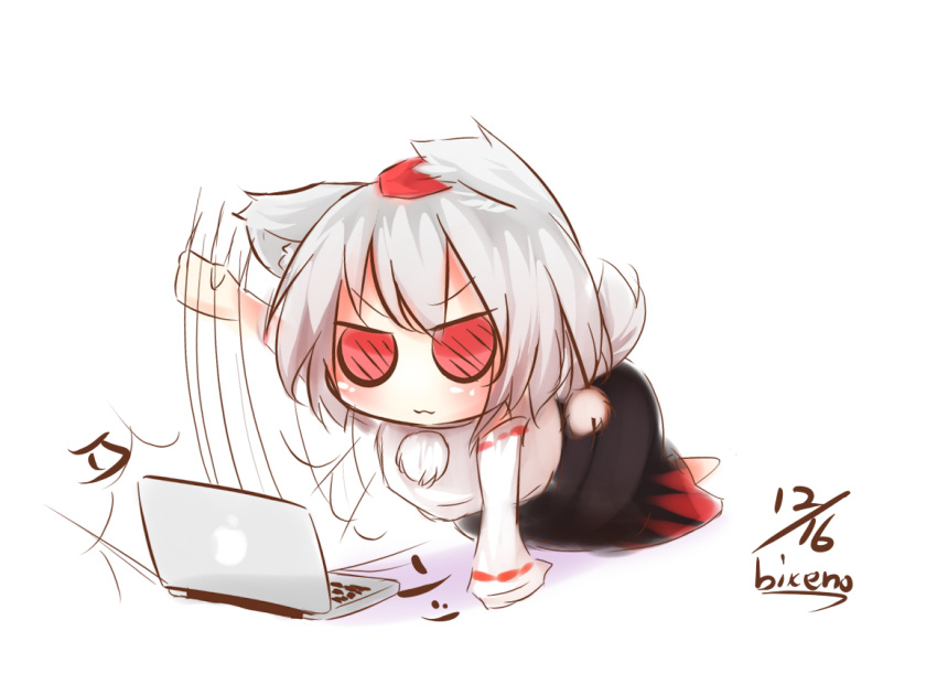 1girl, :3, all_fours, animal_ears, apple_inc., artist_name, bikuseno, black_skirt