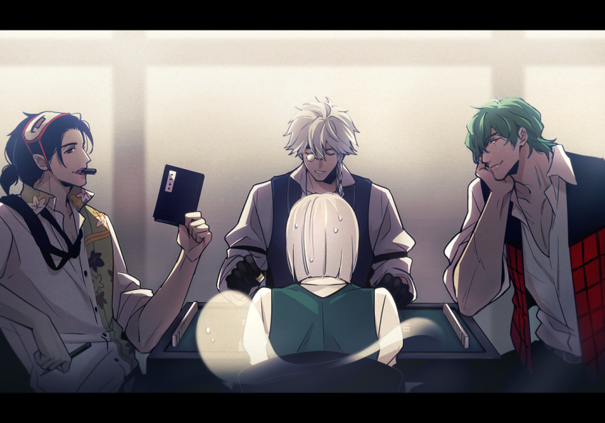 4boys, black_hair, board_game, book, braid, chikage_(kinokodou), genderswap, gloves