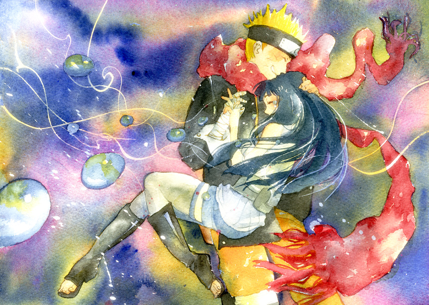 1boy, 1girl, bandaged_arm, bandages, blonde_hair, blue_hair, closed_eyes, couple