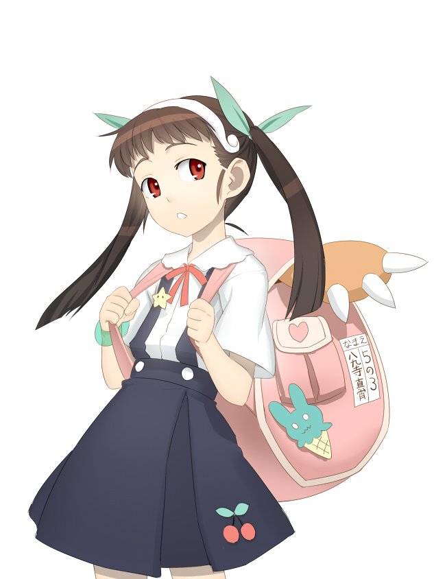 bad_id, bag, bakemonogatari, black_hair, dress, ga9, hachikuji_mayoi, hair_ribbon