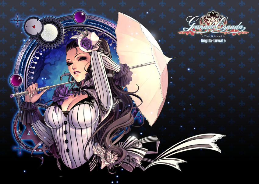 breasts, cleavage, flower, granado_espada, mole, rose, sayo_tanku, solo