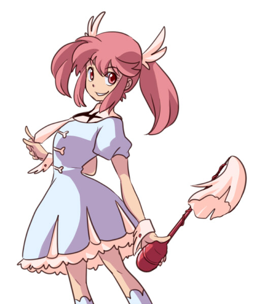 1girl, alternate_hairstyle, baton, dress, fukuso_hilbert_kuukan, hair_wings, jakuzure_nonon, kill_la_kill