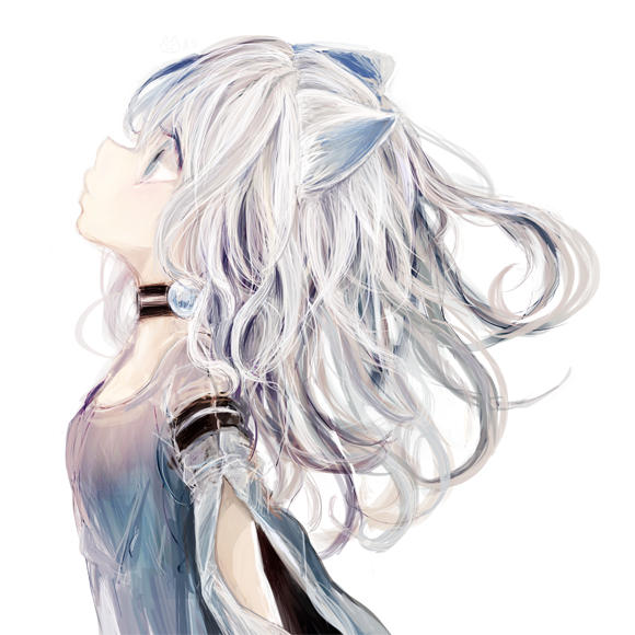 1girl, animal_ears, bust, cat_ears, choker, earrings, grey_eyes, jewelry