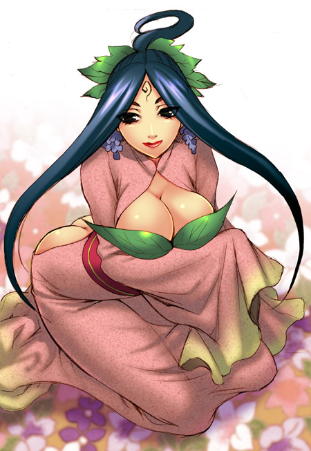 ass_cutout, breasts, capcom, cleavage, earrings, japanese_clothes, jewelry, kimono