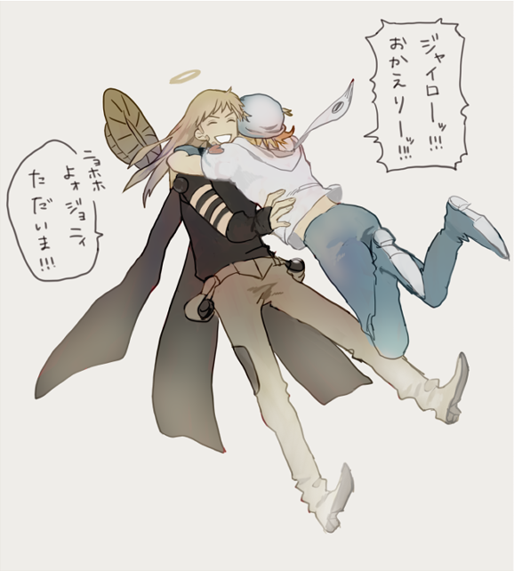 2boys, angel, caesar_anthonio_zeppeli, gyro_zeppeli, halo, hug, johnny_joestar, jojo_no_kimyou_na_bouken