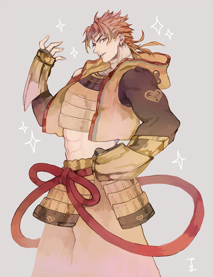 1boy, armor, blonde_hair, cosplay, dio_brando, earrings, hood, jewelry