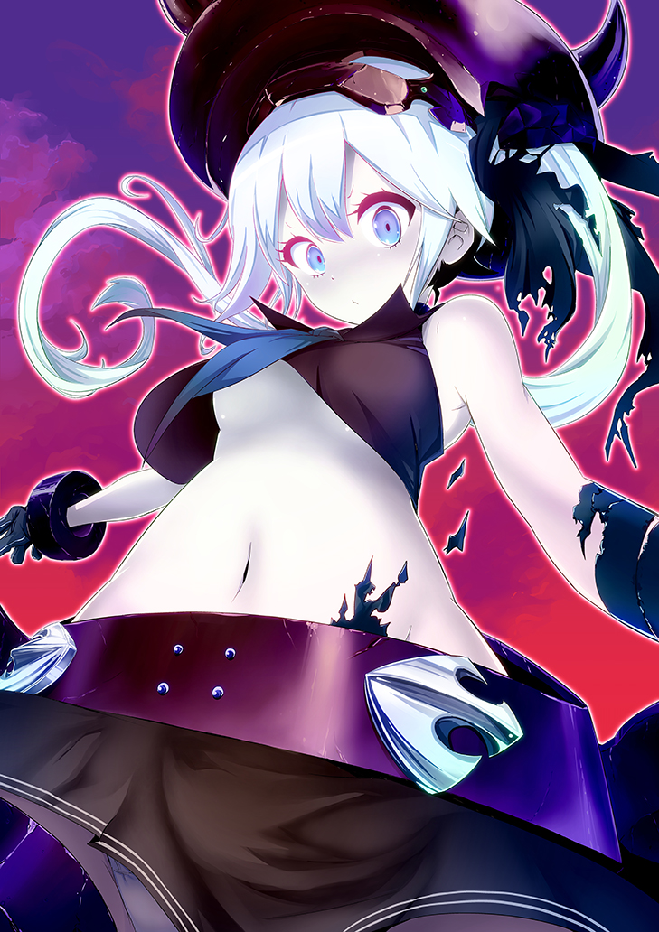1girl, breasts, destroyer_hime, gloves, hat, imojin, kantai_collection, navel