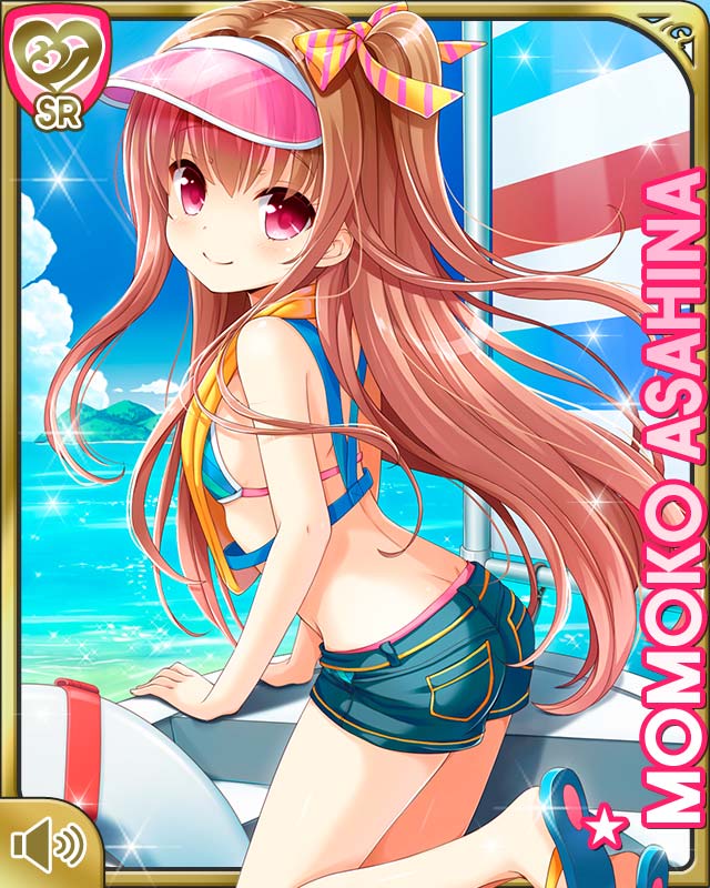1girl, artist_request, asahina_momoko, bikini, bikini_top, boat, brown_hair, character_name