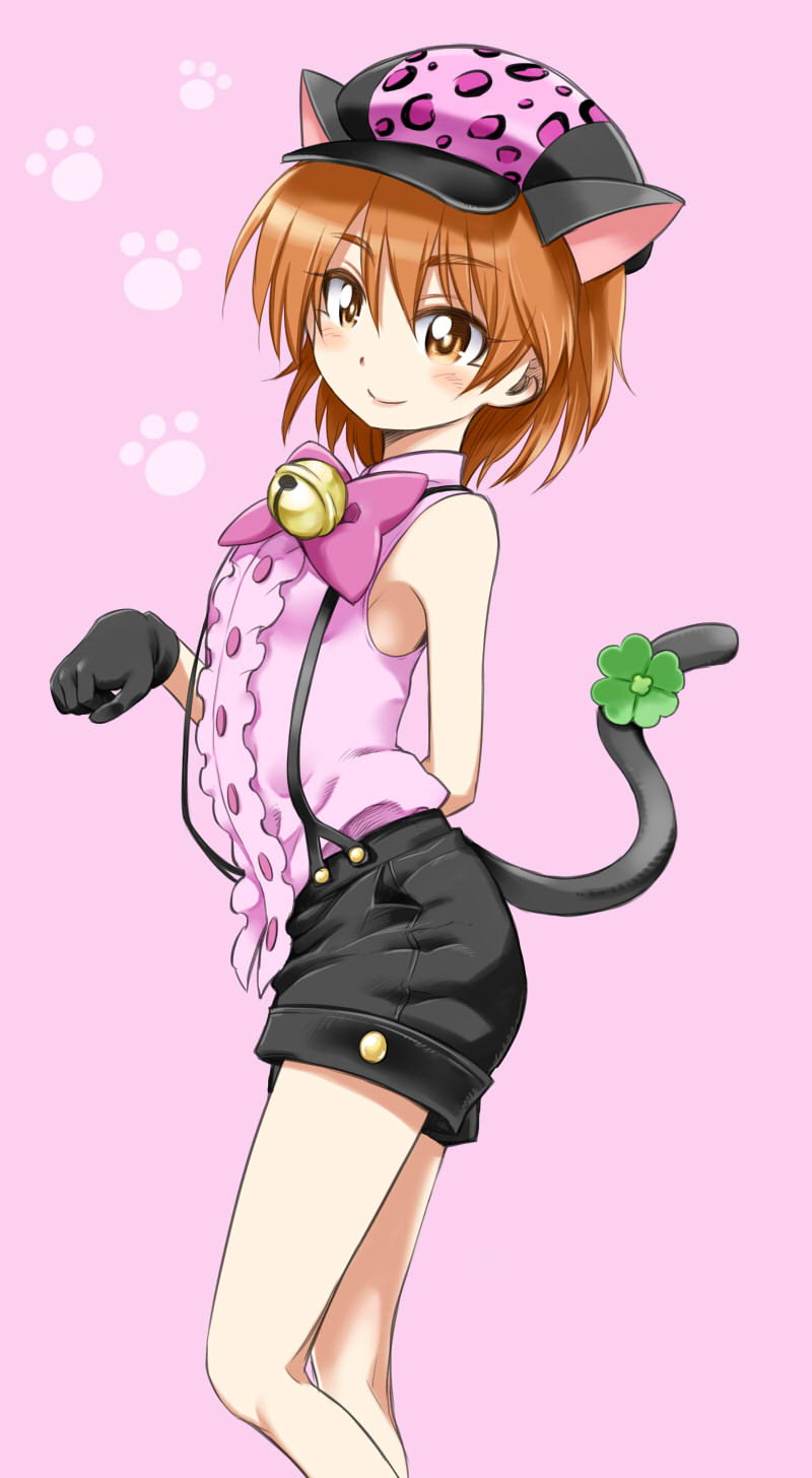 1girl, animal_ears, black_gloves, blush, brown_eyes, cat_ears, cat_tail, futari_wa_precure