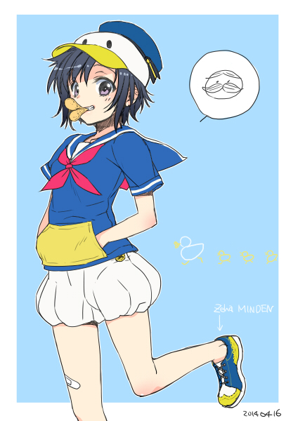 1girl, black_hair, cosplay, disney, donald_duck, donald_duck_(cosplay), hat, idolmaster