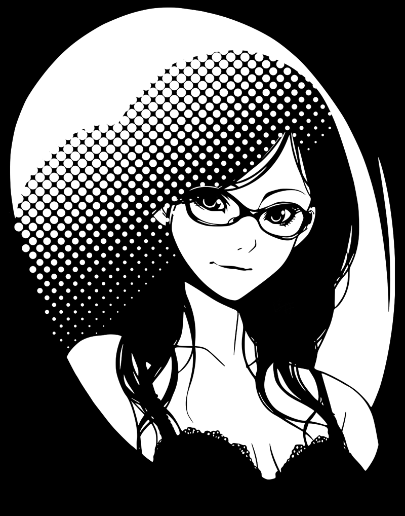 1girl, fugetac, glasses, lace, lingerie, monochrome, original, screentones, small_breasts, solo, underwear