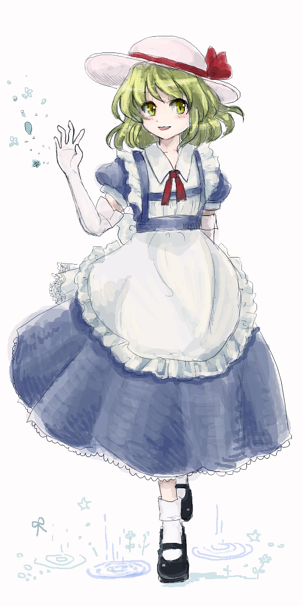 1girl, blonde_hair, bow, dress, elbow_gloves, gloves, hat, highres