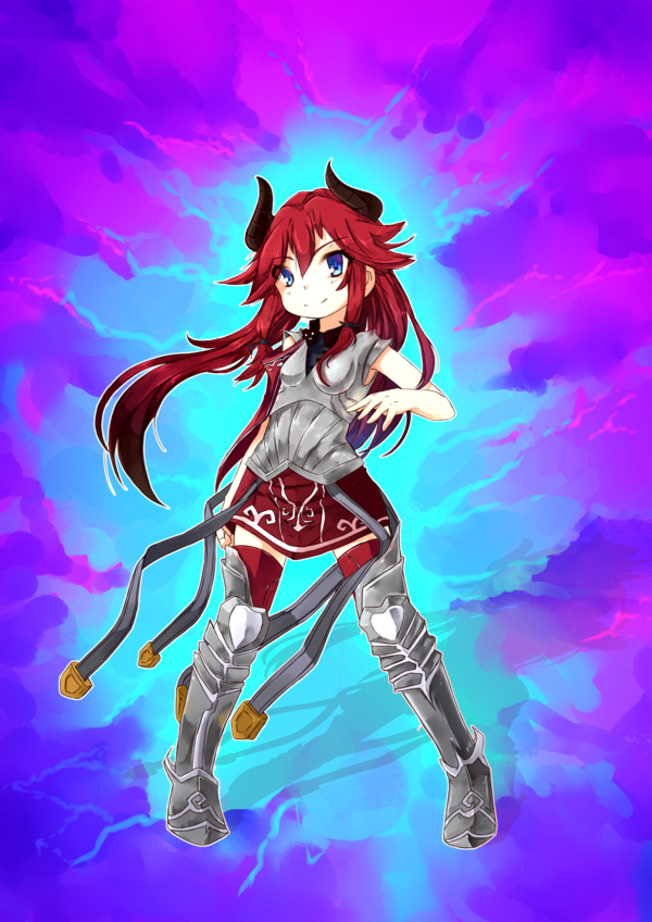1girl, armor, blue_eyes, borrowed_character, erica_(acerailgun), full_body, fuyuki_yuki, greaves
