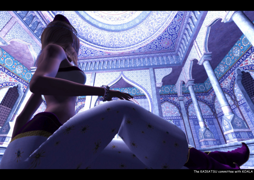1girl, 3d, arabian_architecture, arabian_clothes, architecture, artist_name, bare_shoulders, bracelet