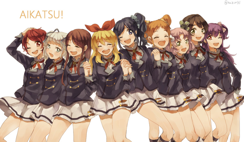 aikatsu!, arisugawa_otome, blonde_hair, blue_eyes, blue_hair, bow, brown_hair, closed_eyes