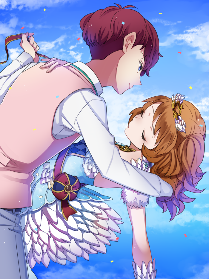 1boy, 1girl, aikatsu!, ballerina, ballet, blue_eyes, brown_hair, closed_eyes