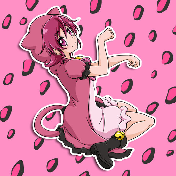 1girl, aida_mana, bell, boots, cat_tail, dokidoki!_precure, flipped_hair, hood