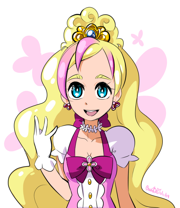 1girl, 2014, blonde_hair, blue_eyes, bow, choker, cure_flora, dated