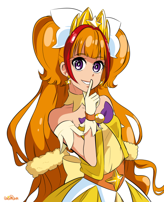 1girl, 2014, amanogawa_kirara, bare_shoulders, bow, brown_hair, choker, cure_twinkle