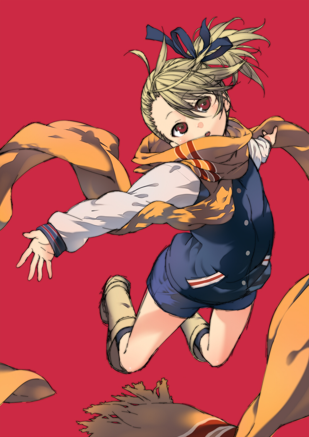1girl, blonde_hair, hair_ribbon, highres, jacket, kirishima_kirihiko, kurenai, long_hair