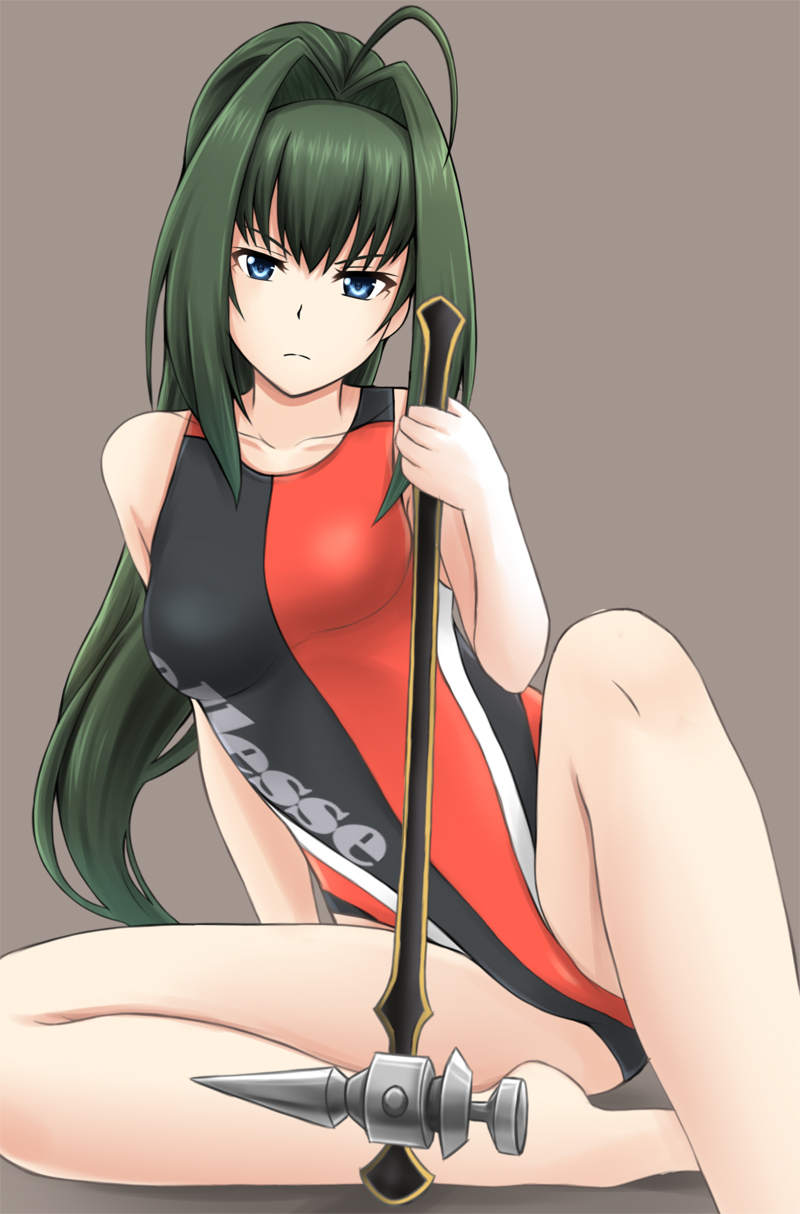 1girl, ahoge, akari_acura, blue_eyes, breasts, collarbone, competition_swimsuit, fuuma_nagi