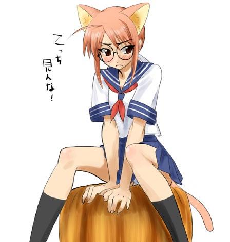 blush, brown_eyes, chisame, chisame_hasegawa, glasses, knee_highs, mahou_sensei_negima, negima