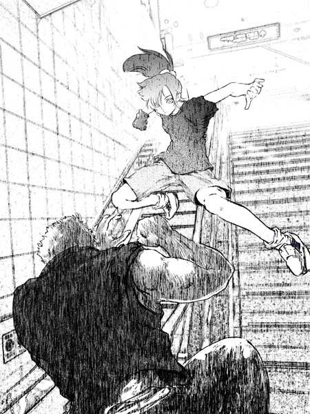 3tohei, battle, monochrome, original, ponytail, tagme