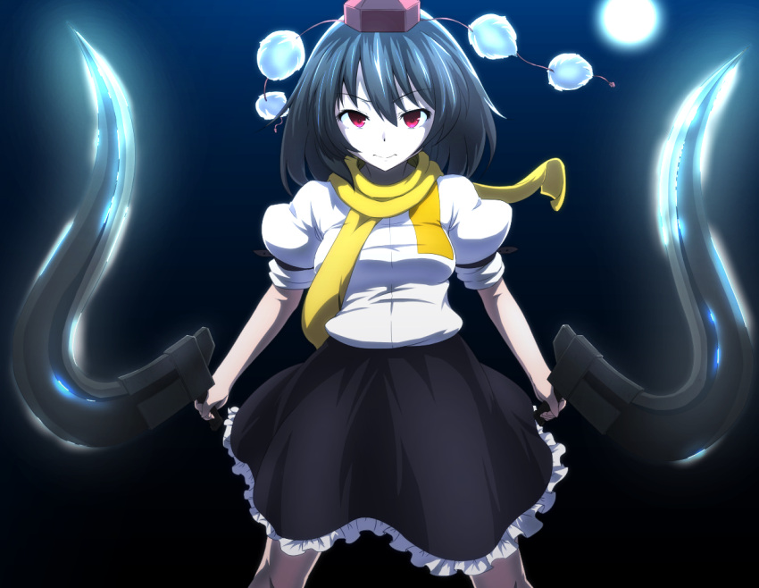 1girl, black_hair, blade, dual_wielding, gundam, gundam_sandrock_custom, gundam_wing, gundam_wing_endless_waltz