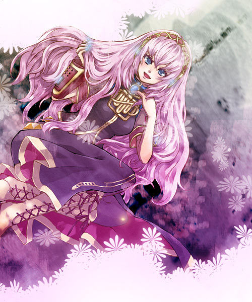 blue_eyes, boots, headphones, headset, long_hair, megurine_luka, momen_(6p6), pink_hair