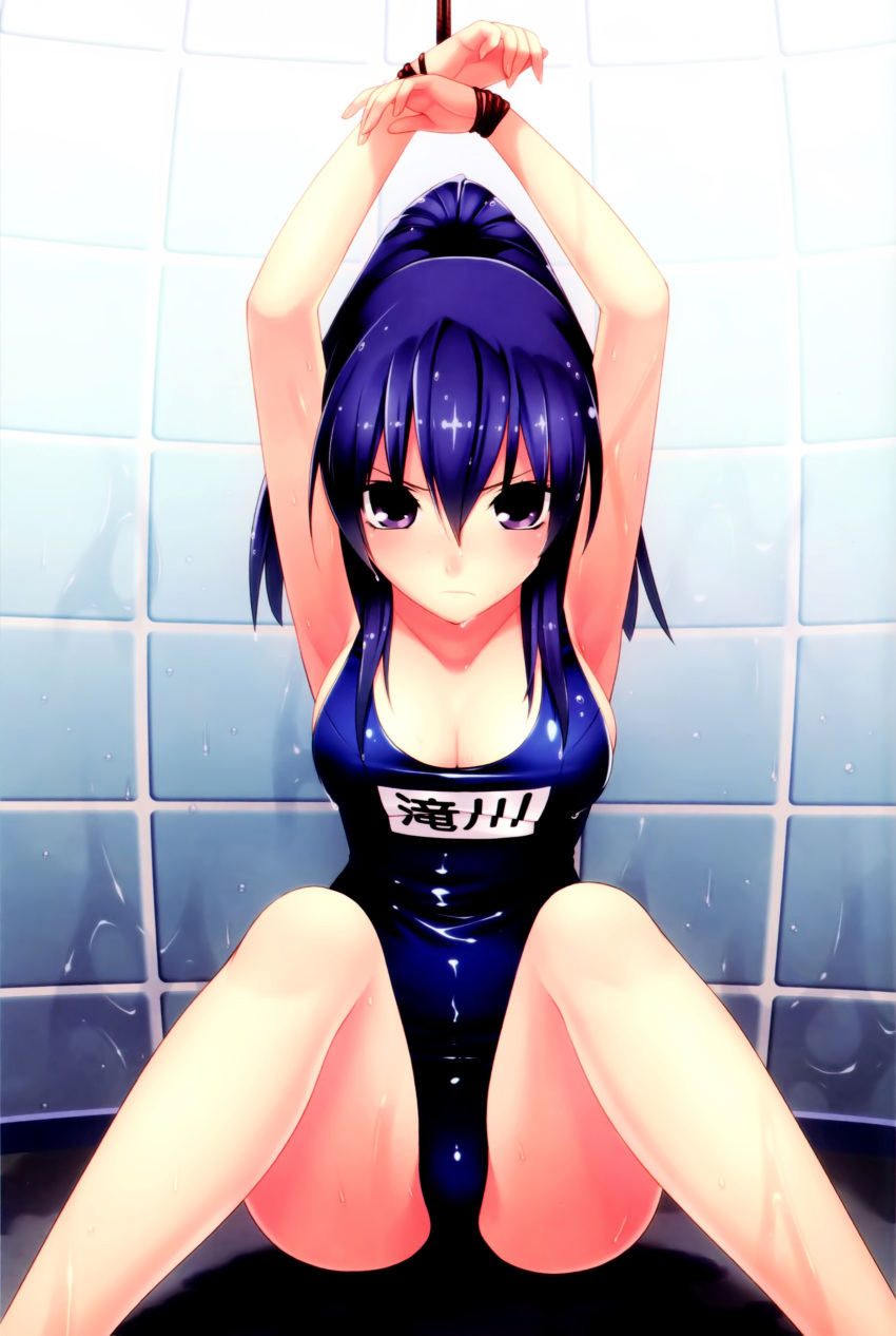1girl, absurdres, armpits, arms_up, bdsm, breasts, cleavage, fisheye