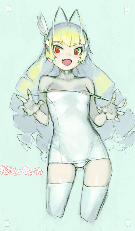 1girl, antenna_hair, blonde_hair, drill, drill_hair, fang, frederika_(hitsugi_no_chaika), hair_ornament