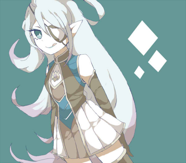 1girl, aqua_hair, aqua_lipstick, dutch_angle, elbow_gloves, eyepatch, gloves, green_eyes