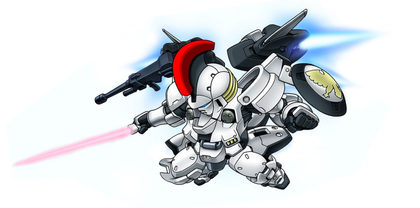 energy_sword, gun, gundam, gundam_wing, mecha, noah_noah, rifle, sd_gundam, shield, simple_background, solo, sword, tallgeese, weapon
