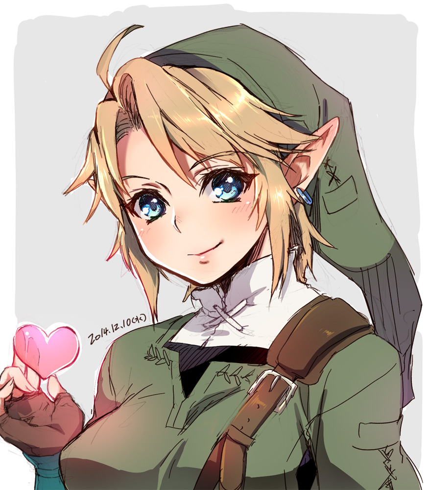 blonde_hair, blue_eyes, earrings, genderswap, gloves, hat, heart, jewelry