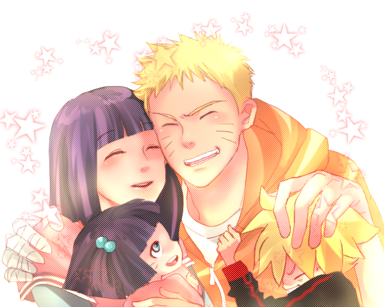 2boys, 2girls, blonde_hair, blue_eyes, closed_eyes, facial_mark, family, father_and_daughter, father_and_son, happy, husband_and_wife, hyuuga_hinata, long_hair, mother_and_daughter, mother_and_son, multiple_boys, multiple_girls, naruto, purple_hair, short_hair, smile, star, usuikoromo, uzumaki_boruto, uzumaki_himawari, uzumaki_naruto