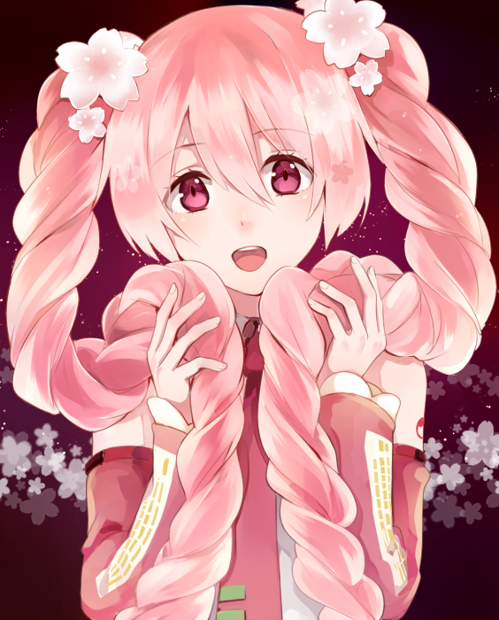 1girl, braid, detached_sleeves, flower, hair_flower, hair_ornament, hatsune_miku, jiman