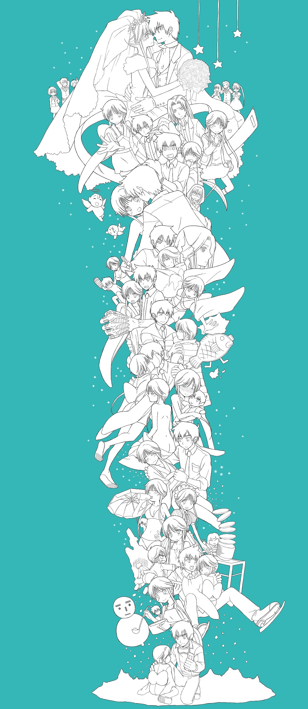 bouquet, couple, cupid, dress, flower, formal, hair_ornament, hetero