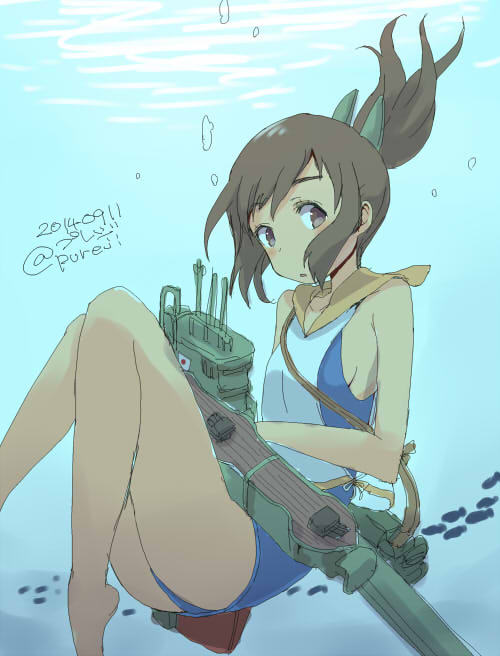 1girl, bare_shoulders, brown_eyes, brown_hair, dark_skin, dated, fish, hair_ornament