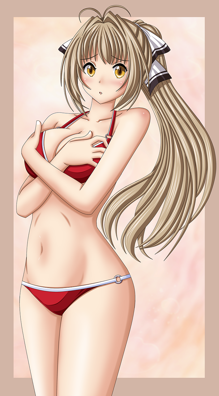 1girl, amagi_brilliant_park, bikini, brown_eyes, brown_hair, highres, long_hair, ponytail
