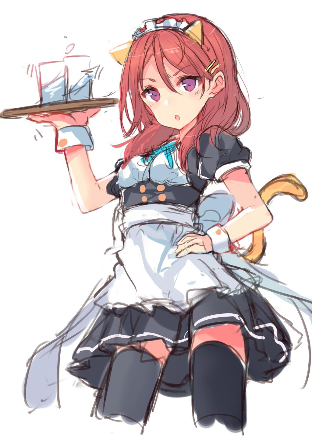 1girl, :o, animal_ears, black_legwear, cat_ears, cat_tail, hair_ornament, hairclip