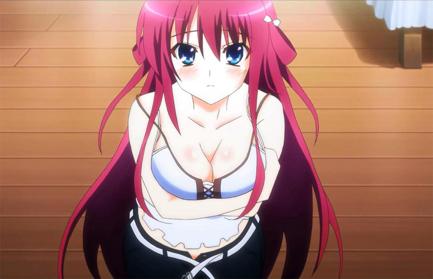blue_eyes, breasts, cleavage, grisaia_no_kajitsu, long_hair, redhead, screencap, suou_amane