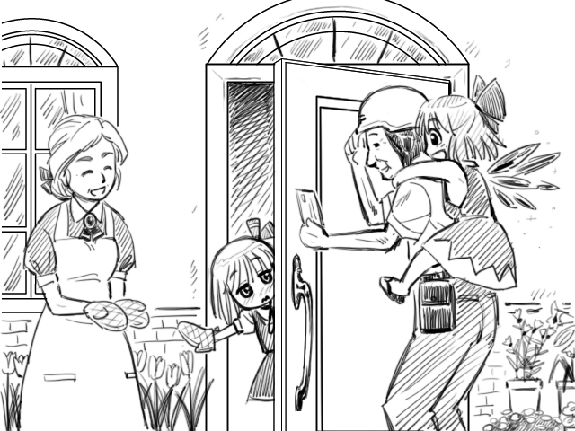 bow, child, cirno, door, gensokoumuten, gensoukoumuten, hair_ribbon, hardhat
