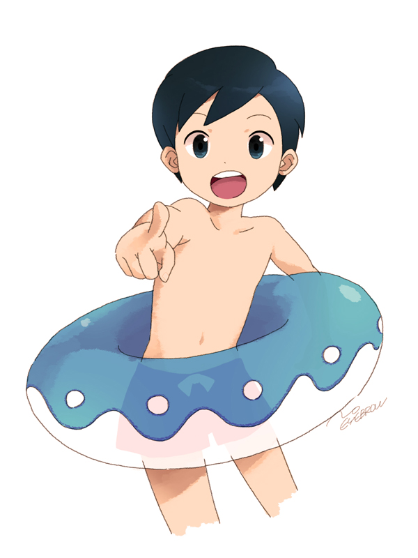 1boy, adorable, artist_name, child, cowboy_shot, creatures_(company), game_freak, innertube