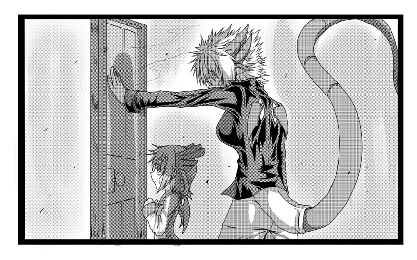 comic, door, dragon_girl, female_admiral_(kantai_collection), g_(desukingu), gloves, hair_ornament, hairclip