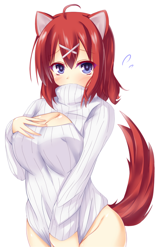 1girl, ahoge, amairo_islenauts, animal_ears, blue_eyes, breasts, cleavage, cleavage_cutout