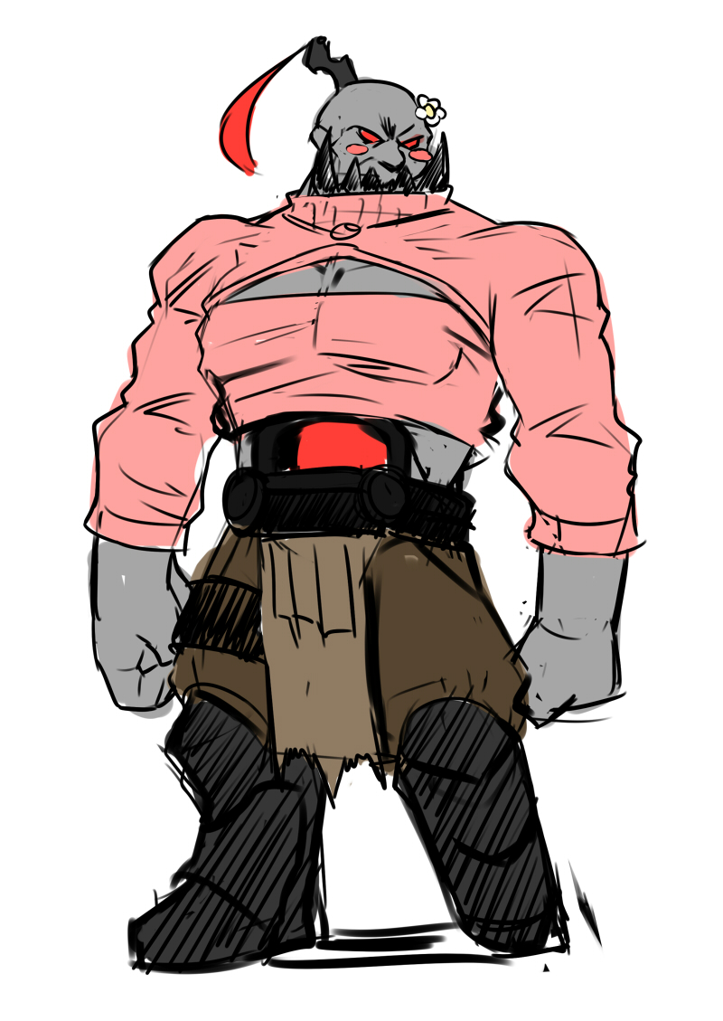 1boy, bald, blush_stickers, cleavage_cutout, flower, league_of_legends, nam_(valckiry), open-chest_sweater