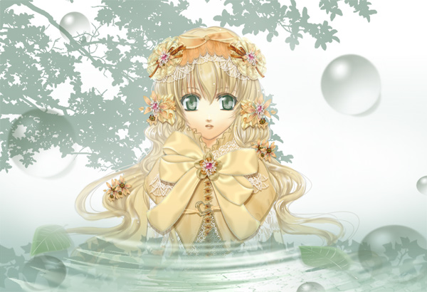 blue_eyes, flower, hairband, long_hair, original, subaru_mikami, water