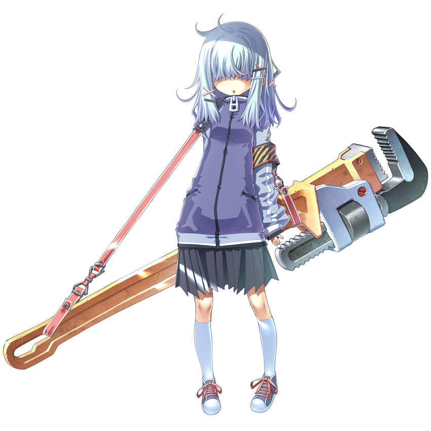 1girl, adjustable_wrench, hair_over_eyes, highres, long_hair, original, sakuya_tsuitachi, solo