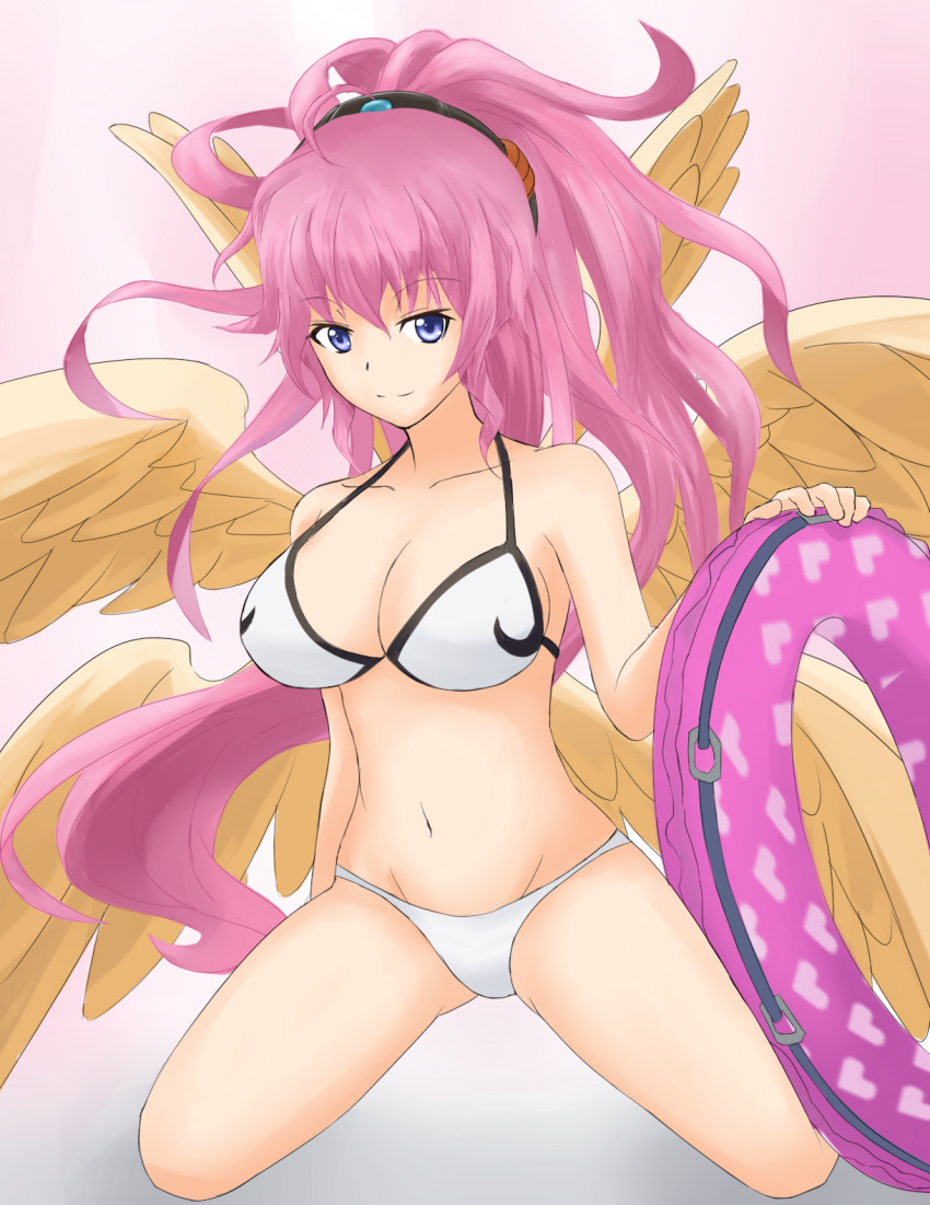 1girl, angel, angel_wings, archangel_metatron_(p&amp;d), bikini, blue_eyes, highres, innertube